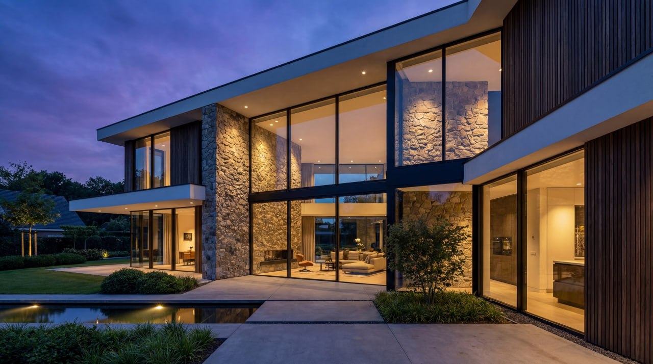 Moderne woning met grote aluminium raampartijen