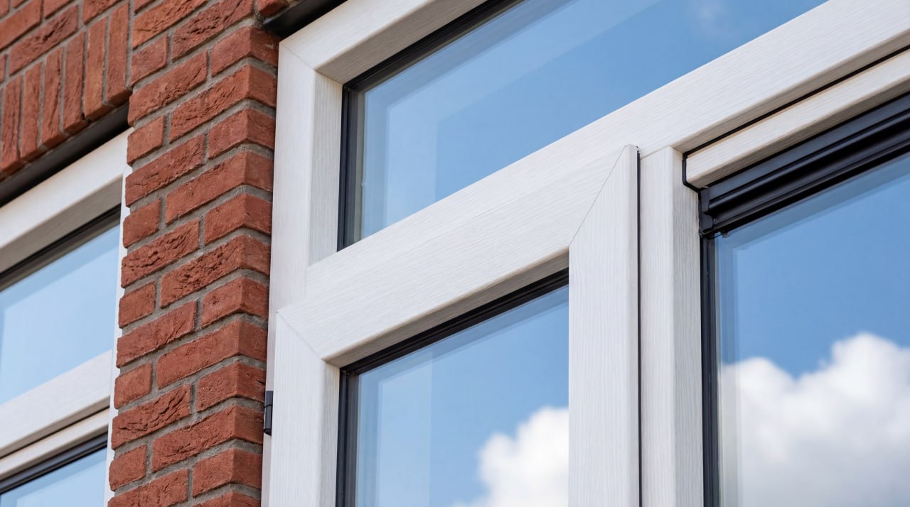 Kunststof raamkozijnen op bakstenen gevel